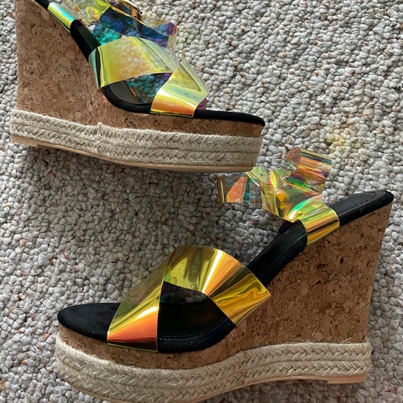 Wedges. Iridescent straps. Changes colors with the light. Never worn. - Picture 1 of 5